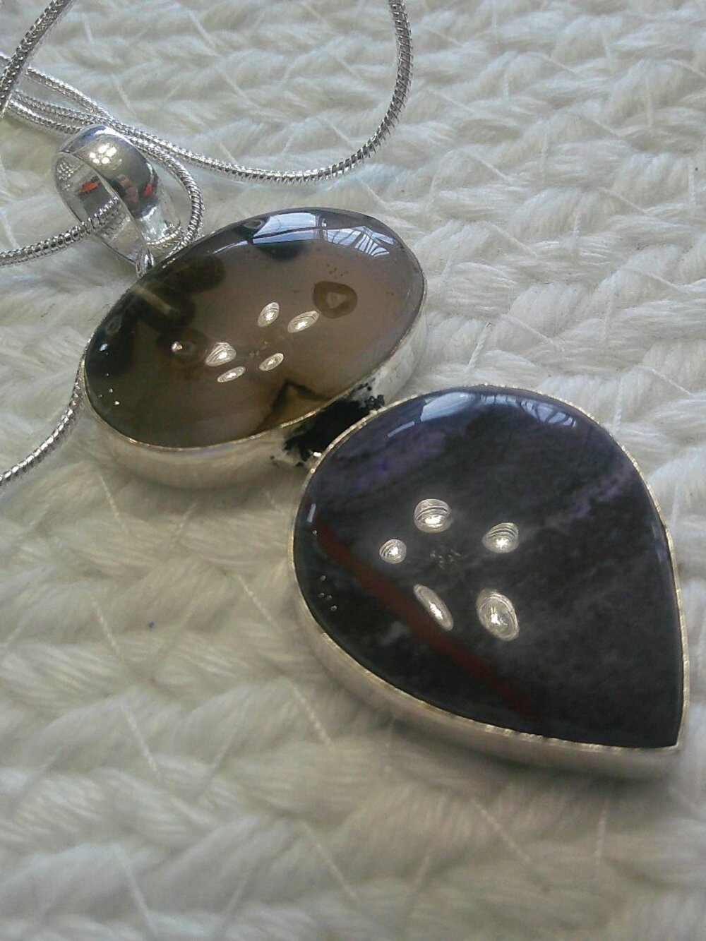 Natural STICK AGATE & PORCELAIN JASPER Handmade Sterling 925 Pendant/Chain #371F